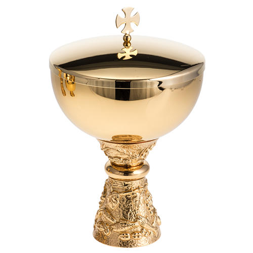 Chalice, ciborium and paten with grapes in gold-plated brass 2