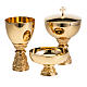 Chalice, ciborium and paten with grapes in gold-plated brass s1