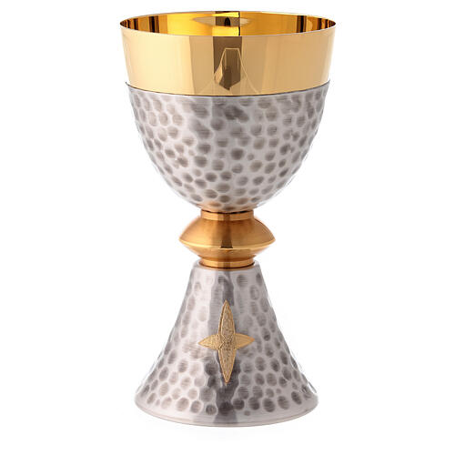Chalice and ciborium, with cross and contrast foot, hammered fin 2