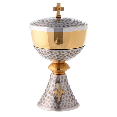 Chalice and ciborium, with cross and contrast foot, hammered fin 3