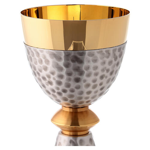Chalice and ciborium, with cross and contrast foot, hammered fin 5