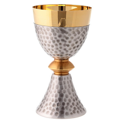 Chalice and ciborium, with cross and contrast foot, hammered fin 7
