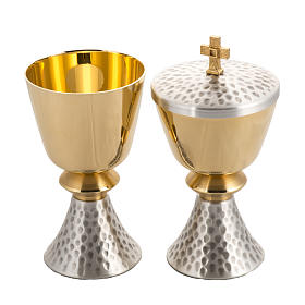 Chalice and ciborium, with 24K gold plating, hammered finish