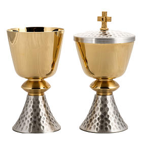 Chalice and ciborium, with 24K gold plating, hammered finish