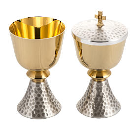 Chalice and ciborium, with silver and gold plating, hammered fin