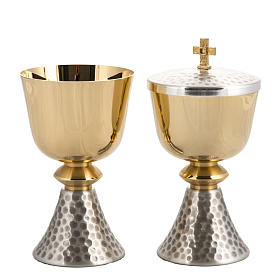 Chalice and ciborium, with silver and gold plating, hammered fin