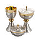 Chalice, ciborium, paten in silver brass, chiselled, grapes, whe s1