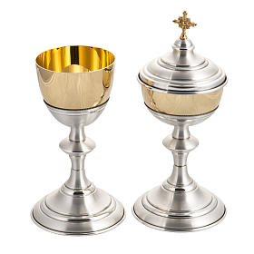Chalice and ciborium in silver brass, with gold plated cup