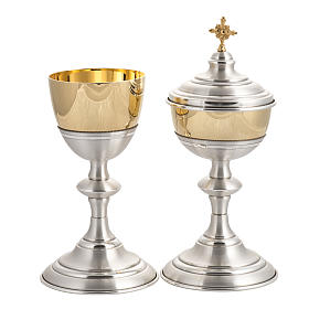 Chalice and ciborium in silver brass, with gold plated cup