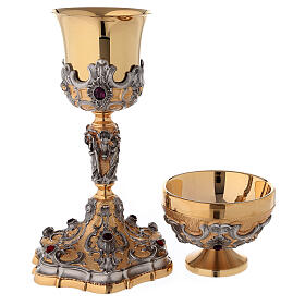 Chalice and paten, bi-coloured with stones