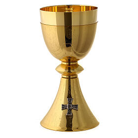 Chalice and Ciborium in gold-plated knurled brass with cross