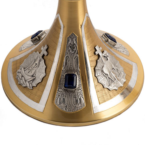 Chalice and ciborium in two tone brass, chiselled with blue ston 3