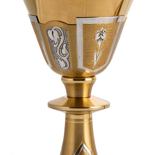 Chalice and ciborium in two tone brass, chiselled with blue ston 4