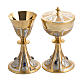 Chalice and ciborium in two tone brass, chiselled with blue ston s1