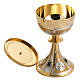 Chalice and ciborium in two tone brass, chiselled with blue ston s8