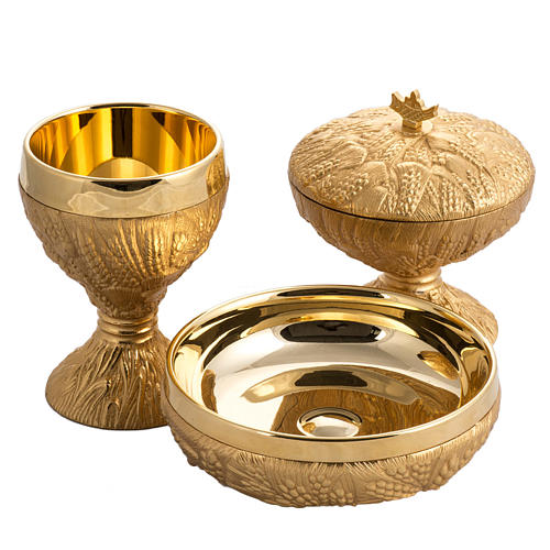 Chalice, ciborium and paten in bronze brass, ears of wheat 1