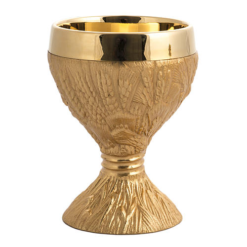 Chalice, ciborium and paten in bronze brass, ears of wheat 2