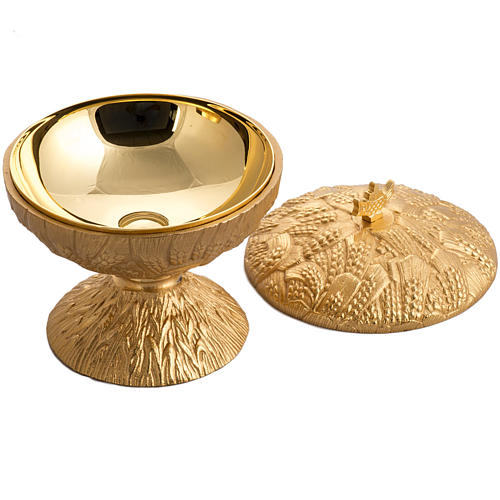 Chalice, ciborium and paten in bronze brass, ears of wheat 5