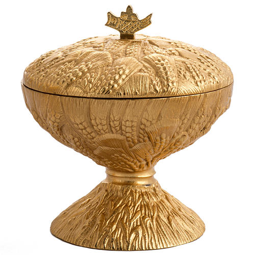 Chalice, ciborium and paten in bronze brass, ears of wheat 6