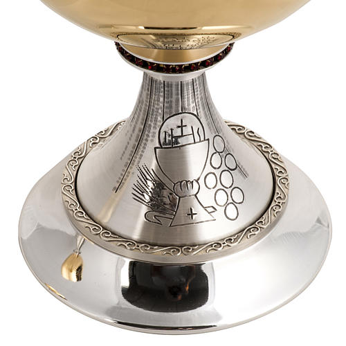 Chalice H15 and ciborium H18 in brass with Communion symbols 7