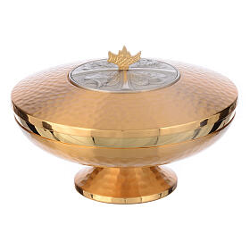 Ciborium in gold-plated brass, low and hammered decor. 18cm