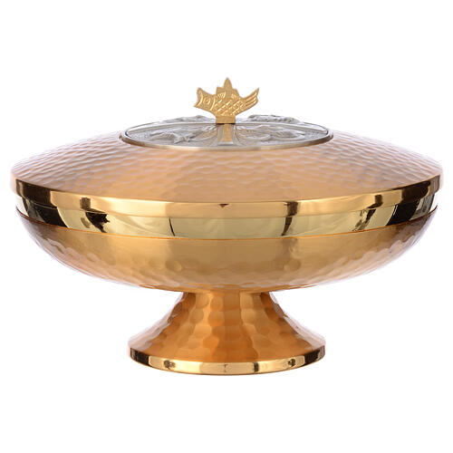 Ciborium in gold-plated brass, low and hammered decor. 18cm 4