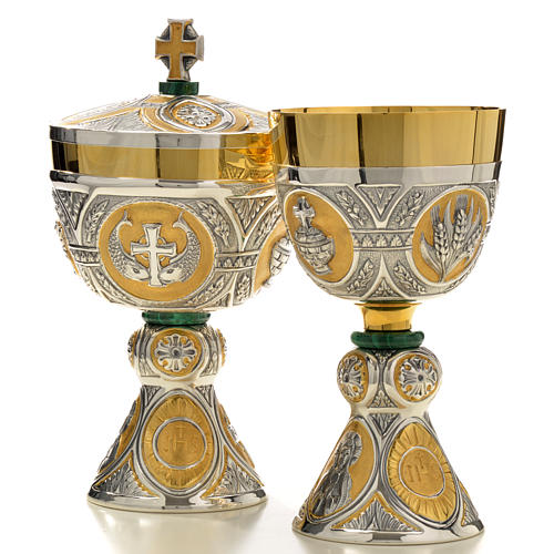 Calice et ciboire laiton malachite mod. Tassilo ciselé main 2