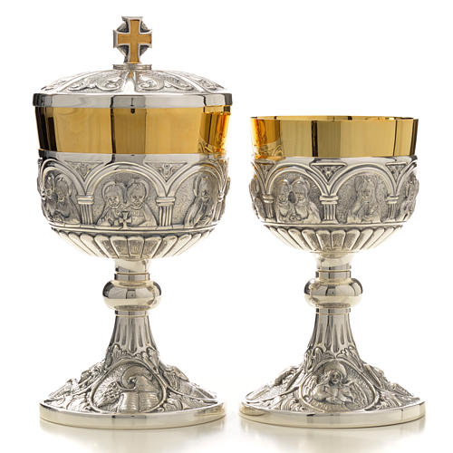 Chalice and Ciborium in brass mod. 12 Apostoles, hand chiselled 1