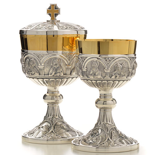 Chalice and Ciborium in brass mod. 12 Apostoles, hand chiselled 2