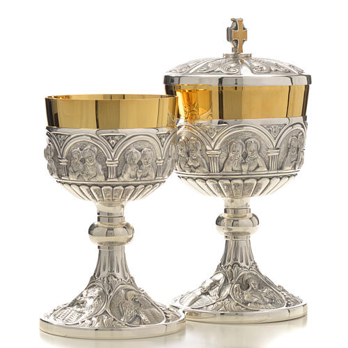 Chalice and Ciborium in brass mod. 12 Apostoles, hand chiselled 3