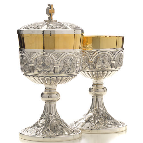 Chalice and Ciborium in brass mod. 12 Apostoles, hand chiselled 4