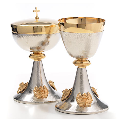 Chalice and Ciborium in silver brass with golden putti 10