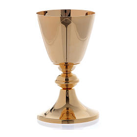 Chalice and ciborium with round node in golden plated brass