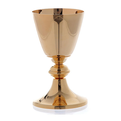 Chalice and ciborium with round node in golden plated brass 2