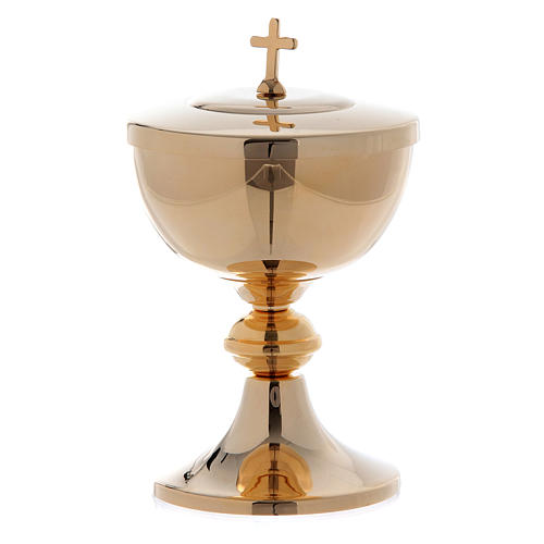 Chalice and ciborium with round node in golden plated brass 3
