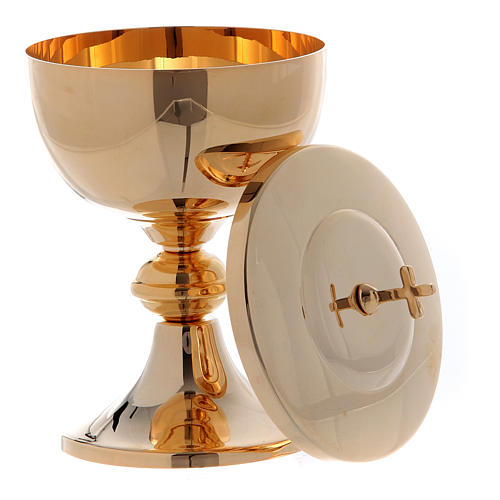 Chalice and ciborium with round node in golden plated brass 4