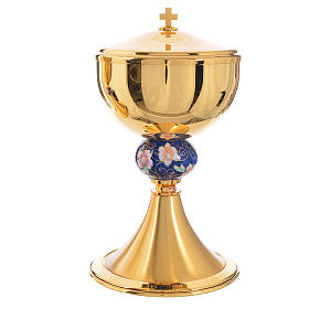 Chalice and ciborium in brass with enamelled pommel