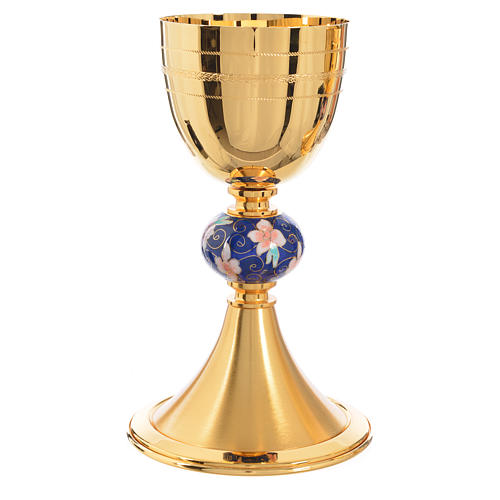 Chalice and ciborium in brass with enamelled pommel 3