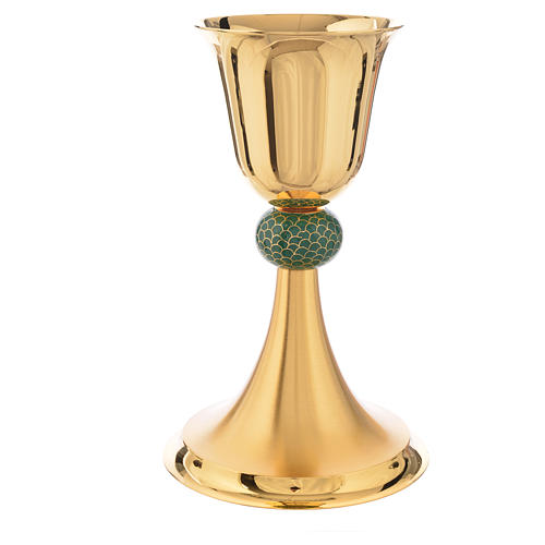 Chalice in brass with flaring rim and enamel on pommel 4