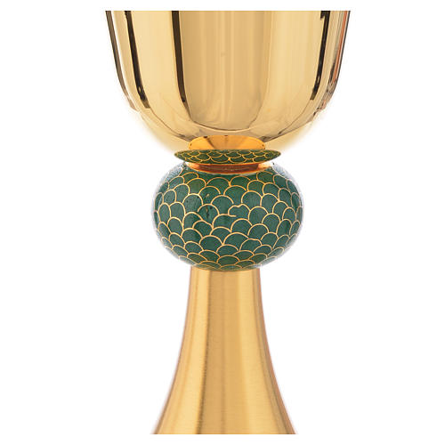 Chalice in brass with flaring rim and enamel on pommel 5
