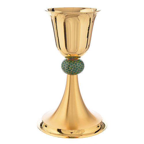 Chalice in brass with flaring rim and enamel on pommel 1