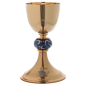 Chalice in brass and enamels, Trilogy and grapes with strass