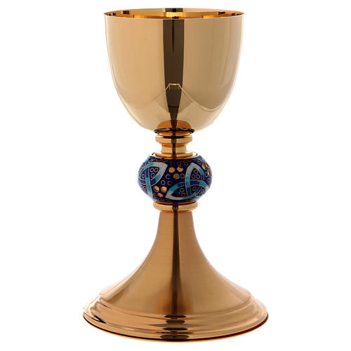 Chalice in brass and enamels, Trilogy and grapes with strass 4