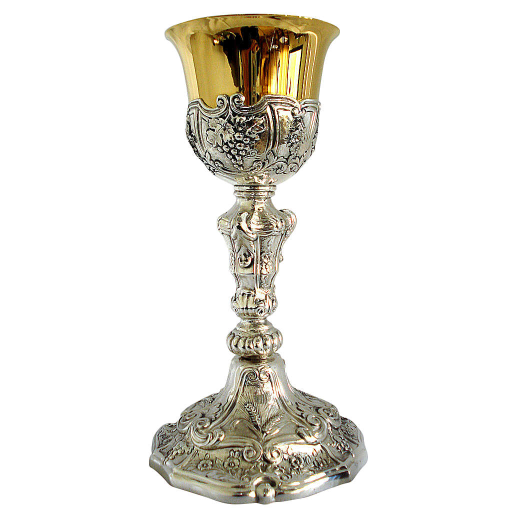 Chalice In Brass, Chiselled With Grapes And Ear Of Wheat 