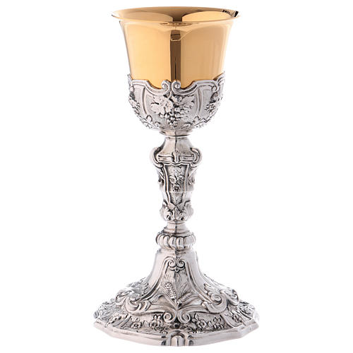 Chalice in brass, chiselled with grapes and ear of wheat 1