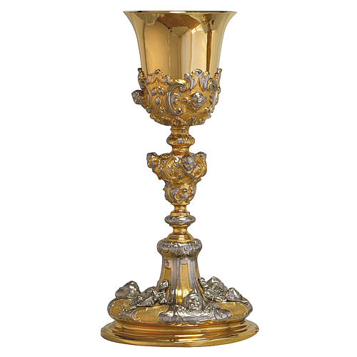Chalice in brass, lost wax casting, 3 angels, 3 friars 1