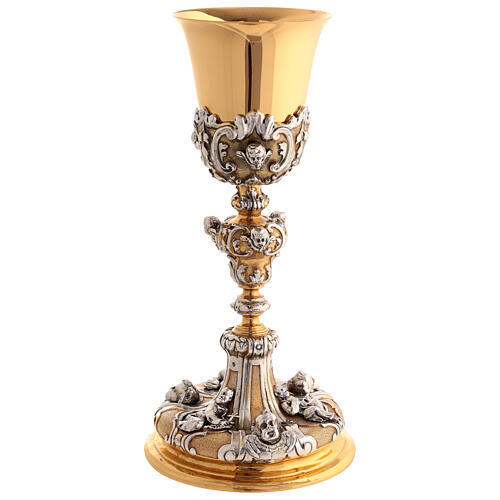 Chalice in brass, lost wax casting, 3 angels, 3 friars 1