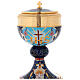 Chalice and Ciborium in brass with enamel, Lamb of God and IHS s12