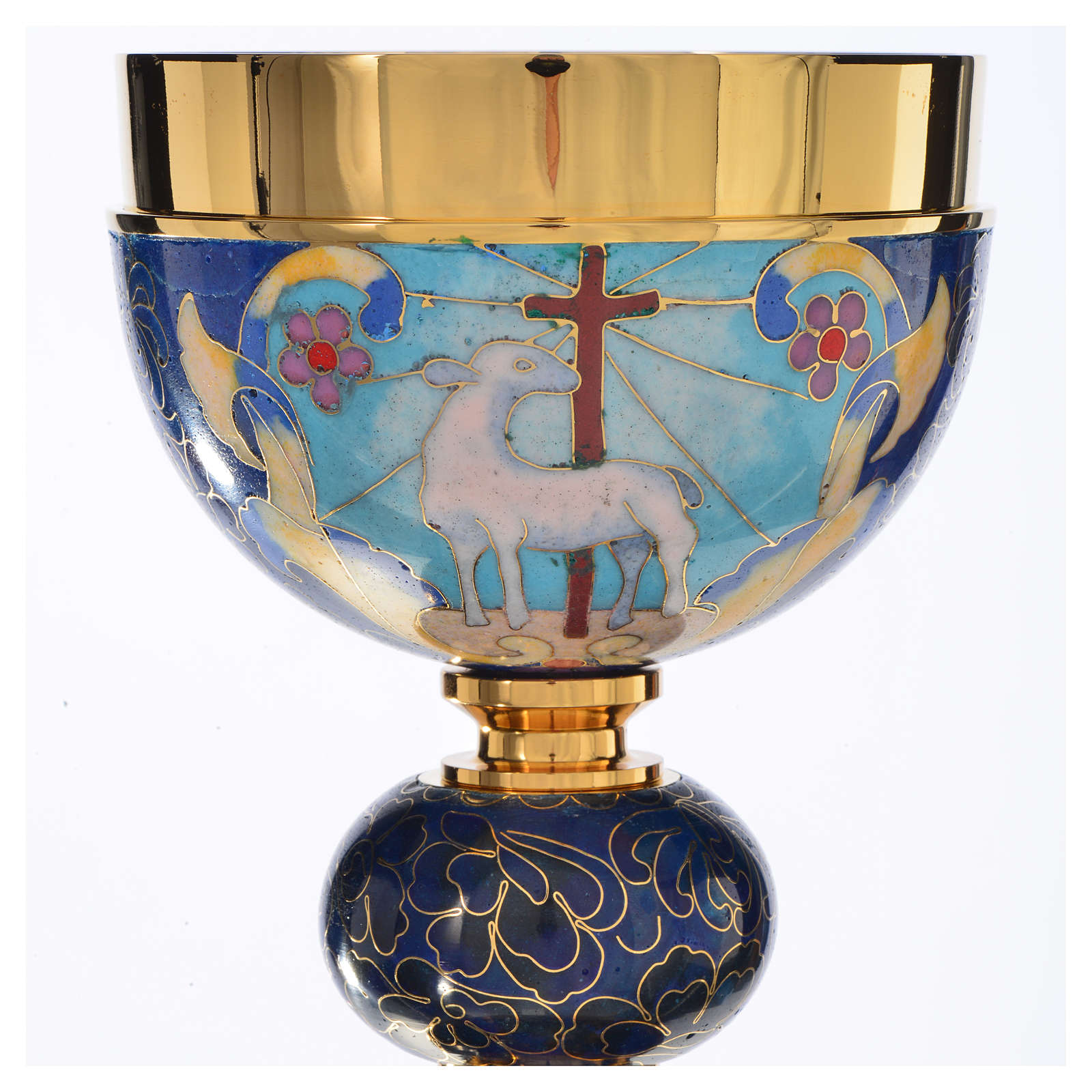Chalice and Ciborium in brass with enamel, Lamb of God and IHS online