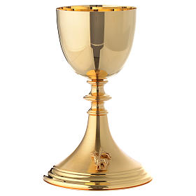 Chalice in brass plate with Lamb of God